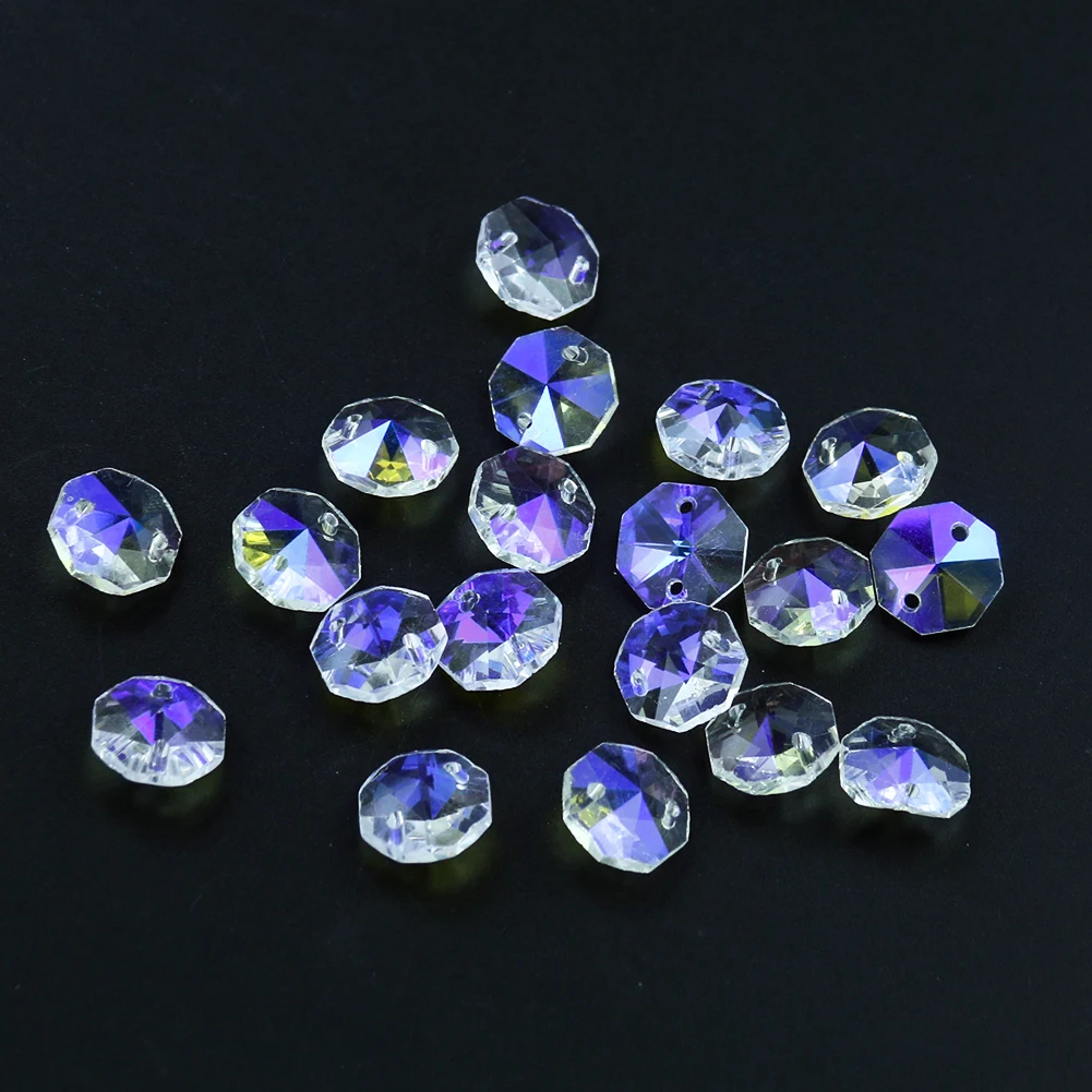 20PCS K9 Crystal Octagon Beads 2 Holes  Chandelier Parts Replacement Suncatcher Faceted Glass Prism Garland Curtain Spacer Bead