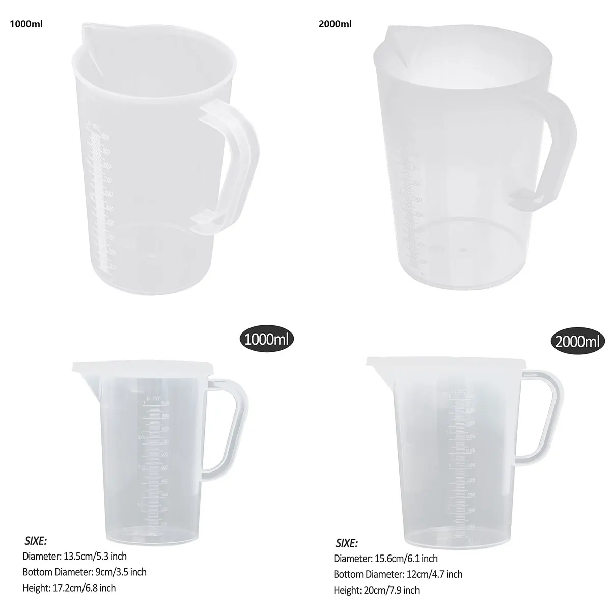 Kitchen Baking Measuring Cup Milk Liquid Flour Graduated Measure Jug Anti Leak Plastic Pour Water Beer Pitcher with/without Lid