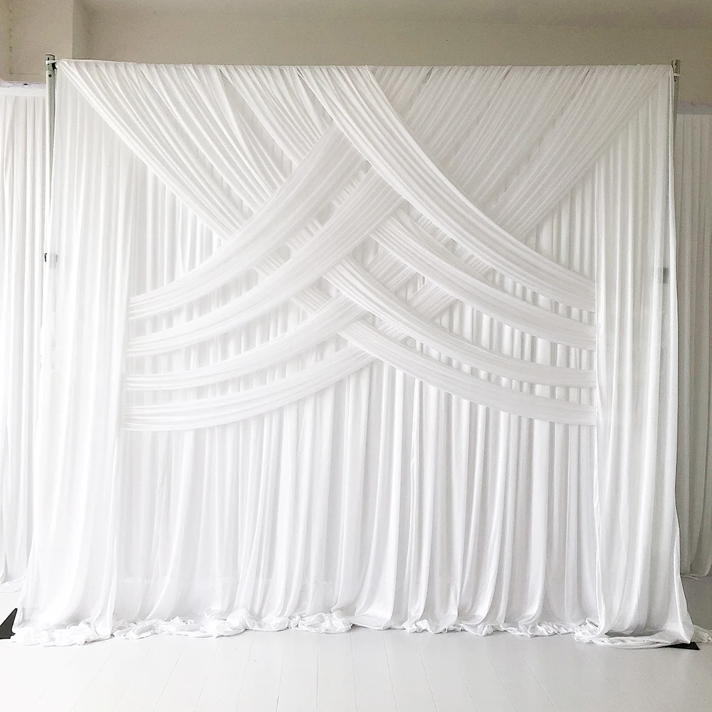 

March New Arrival 3m H x3m W 1 Piece Hot Sale White Cross Drapes Ice Silk Curtain Wedding Backdrop