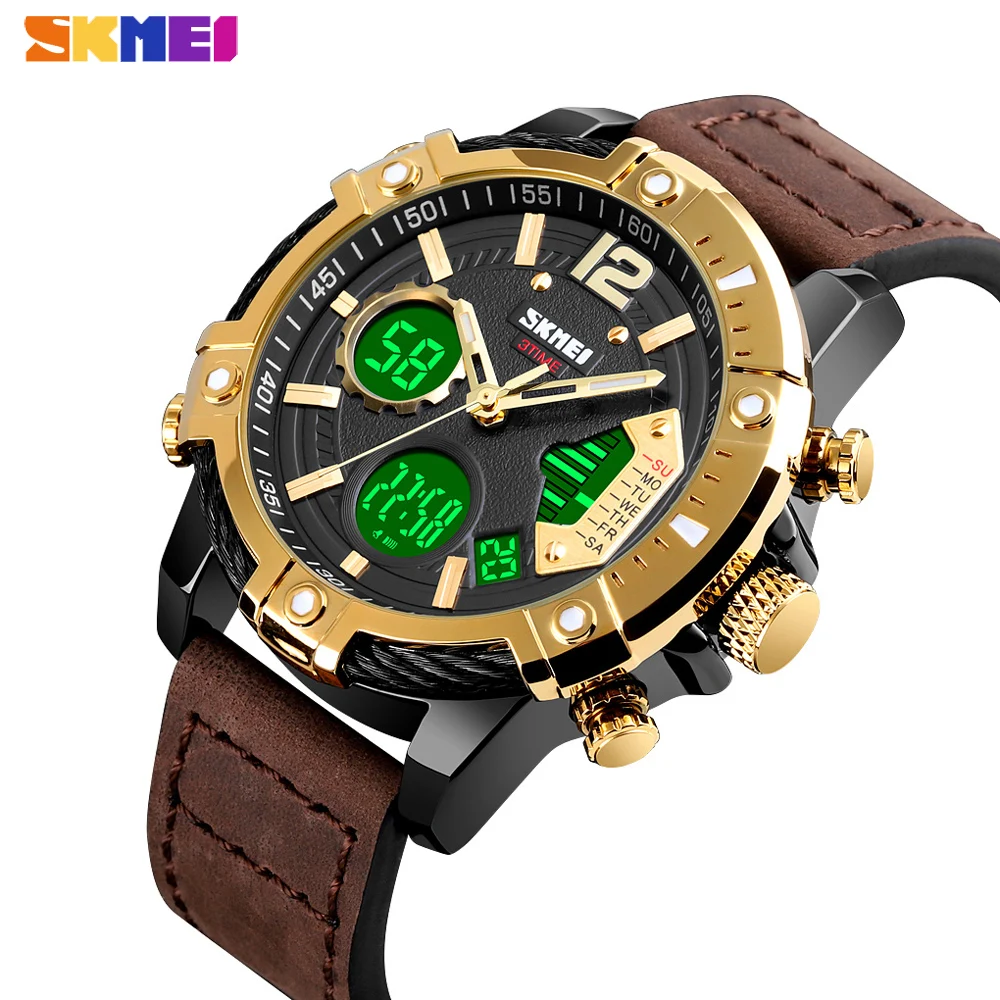 SKMEI Fashion Sport Mens Watches Luxury Chrono Male Quartz Clock Military Leather Strap Waterproof Wristwatch Relogio Masculino