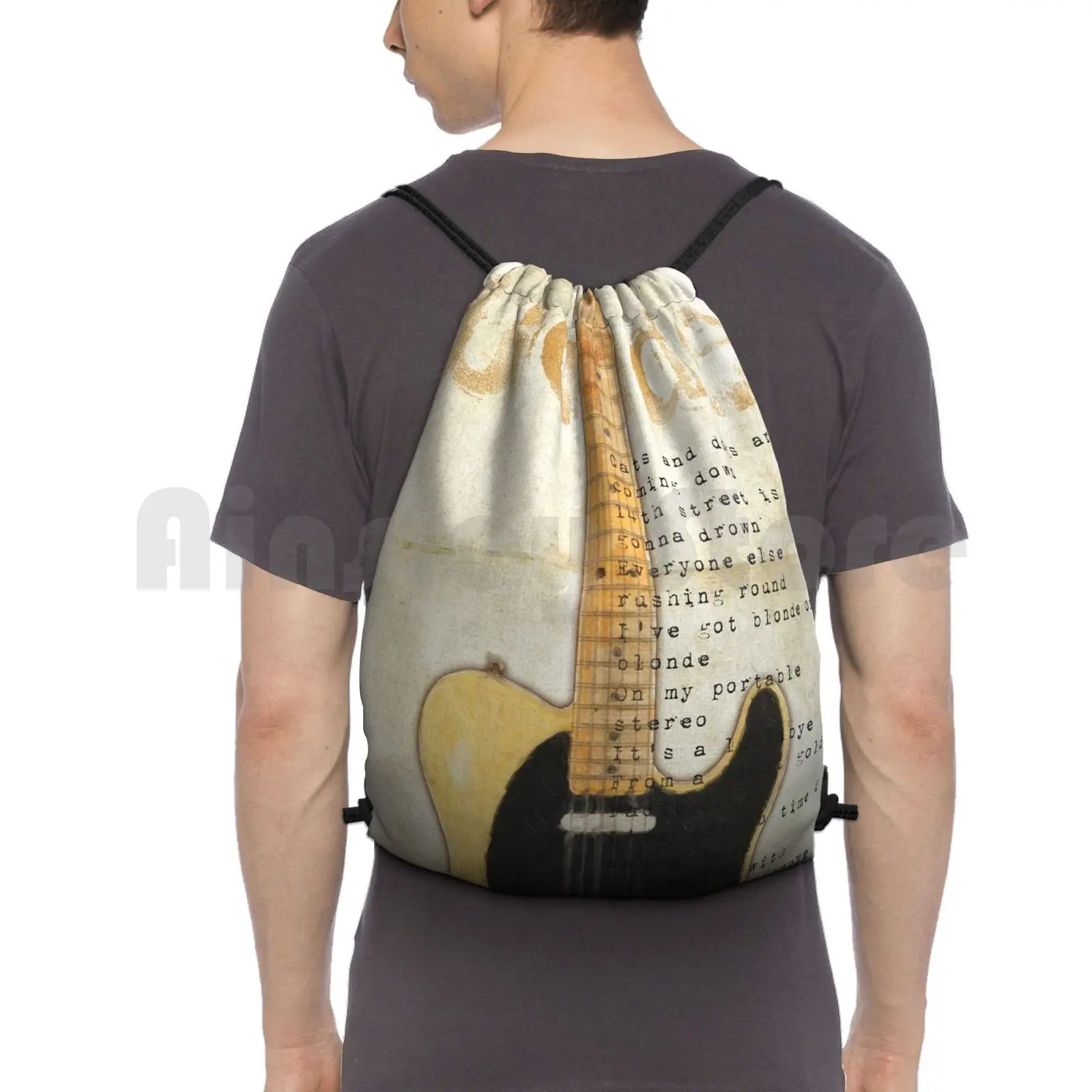 Blonde On Blonde Backpack Drawstring Bag Riding Climbing Gym Bag Telecaster Guitar Music Blonde