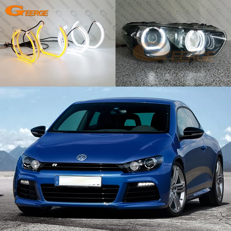 For Volkswagen VW Scirocco III MK3 Ultra Bright Switchback Day Light Turn Signal DTM U Style LED Angel Eyes Kit Halo Rings