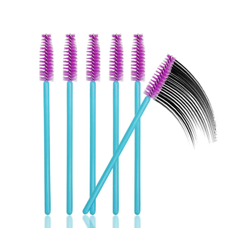 Varitas desechables de rímel de nailon, pinceles de mango azul, pinceles de maquillaje, herramientas de extensión de pestañas, 50 Uds.