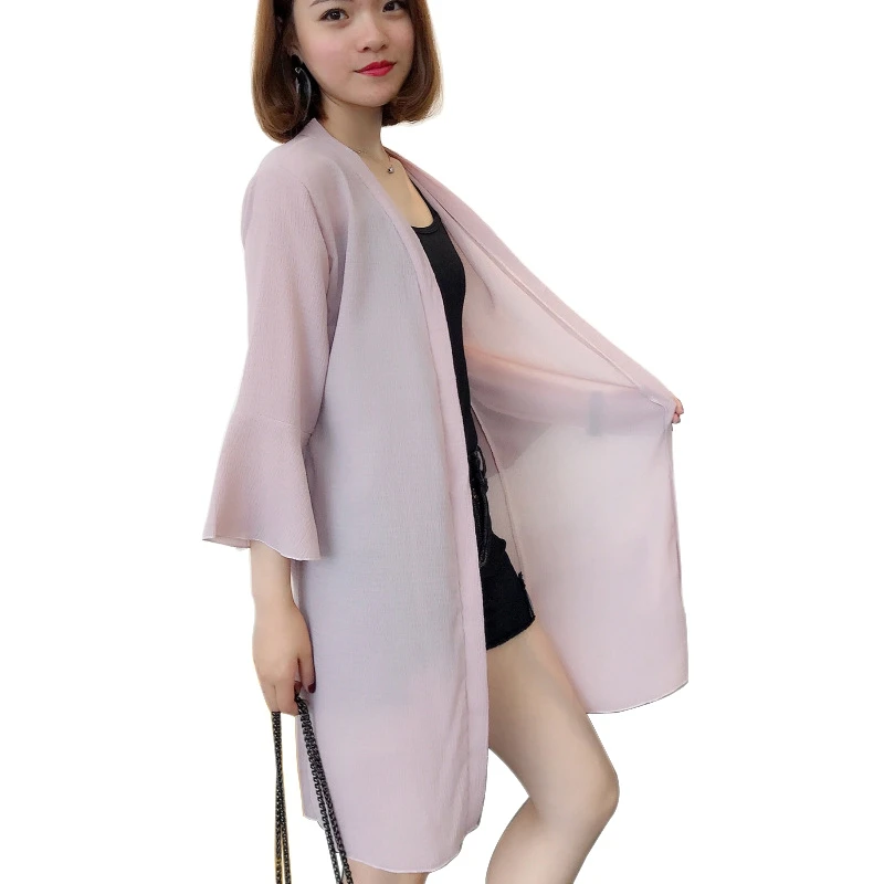 Tay Loe Sling Áo Voan Mỏng Cardigan Nữ Dài Áo Đi Biển Mùa Hè Chống Nắng Cao Cấp