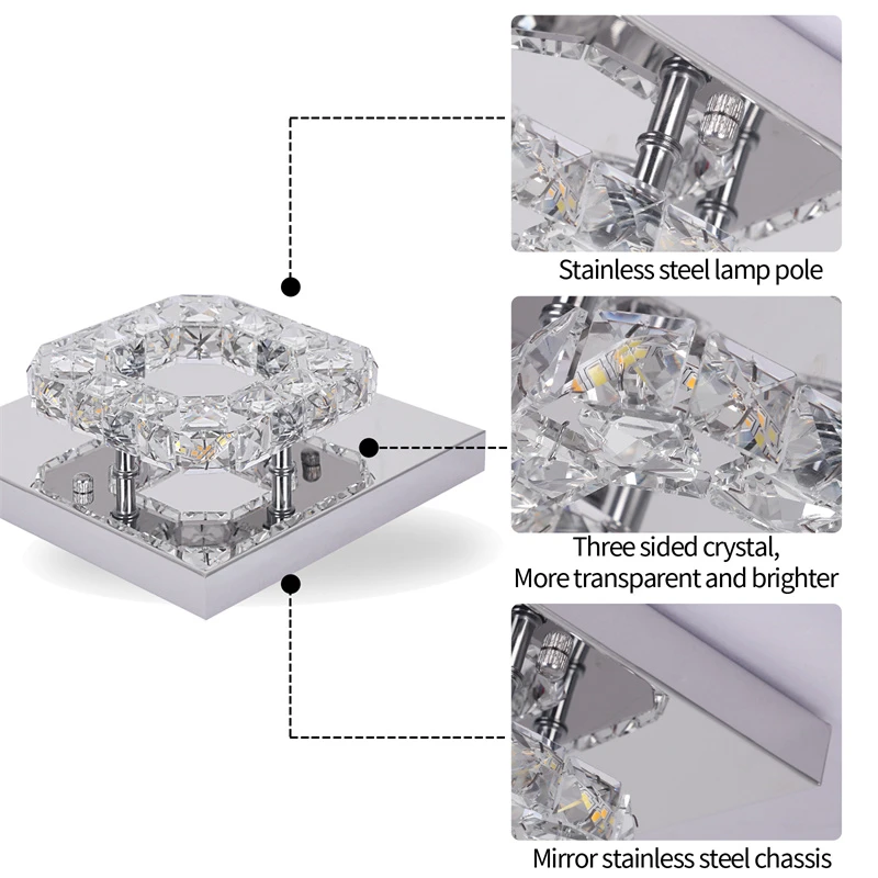 Modern LED Crystal Chandelier Lighting Mirror Rings Ceiling Lamp for Living Room Kitchen Luminaire Home Decor Light Fixture
