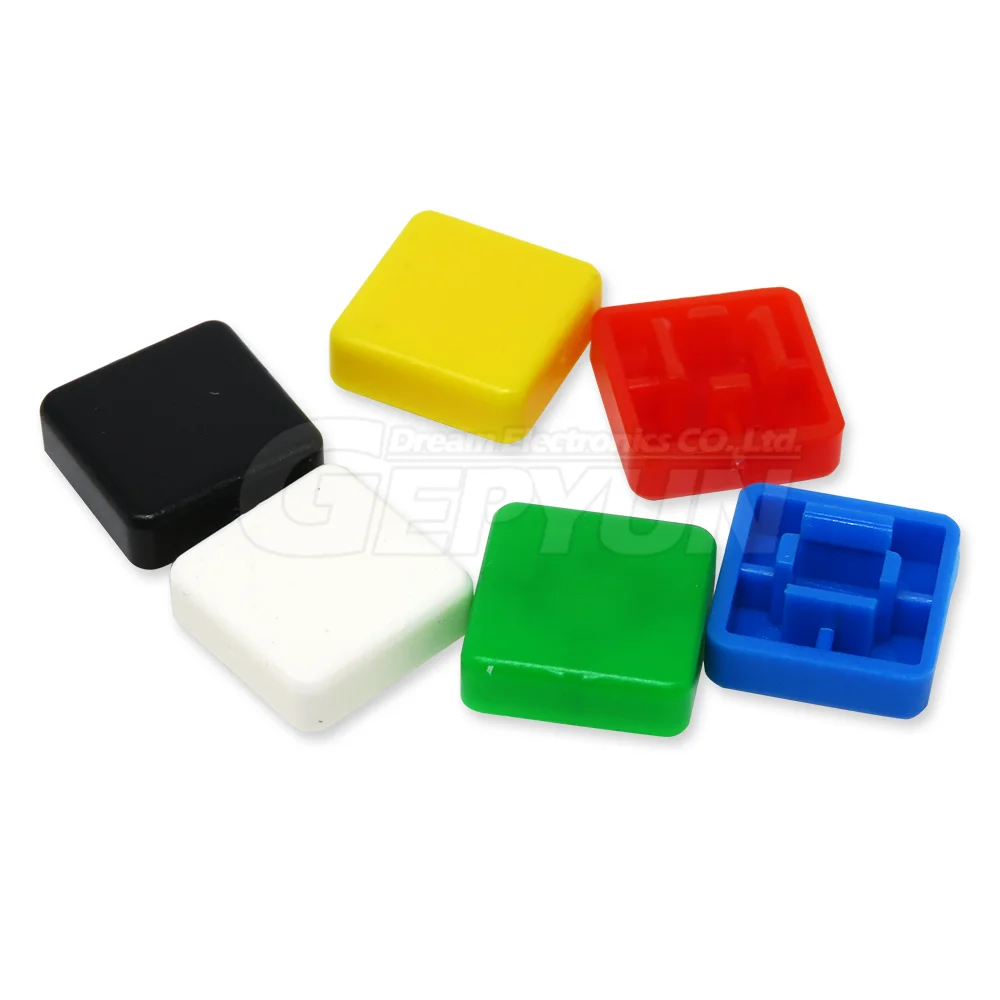 50PCS A14 6color square button cap fits 12*12*7.3 red yellow blue green white black cap 12x12x7.3mm