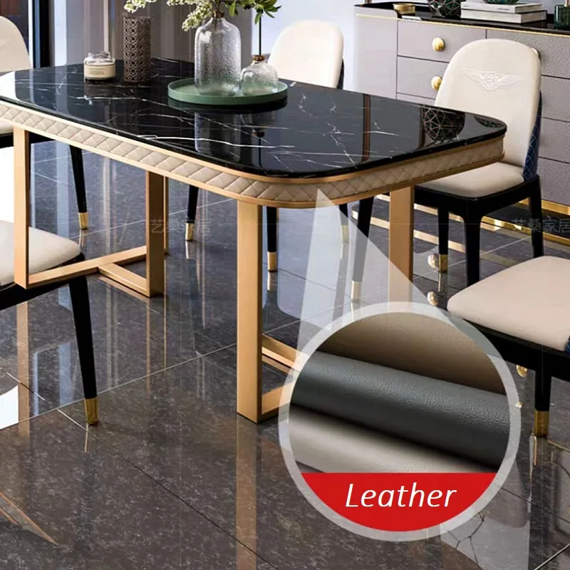 Luxury Italian Dining Table Set Modern Corner Marble Top Stainless Steel Dining Room Table