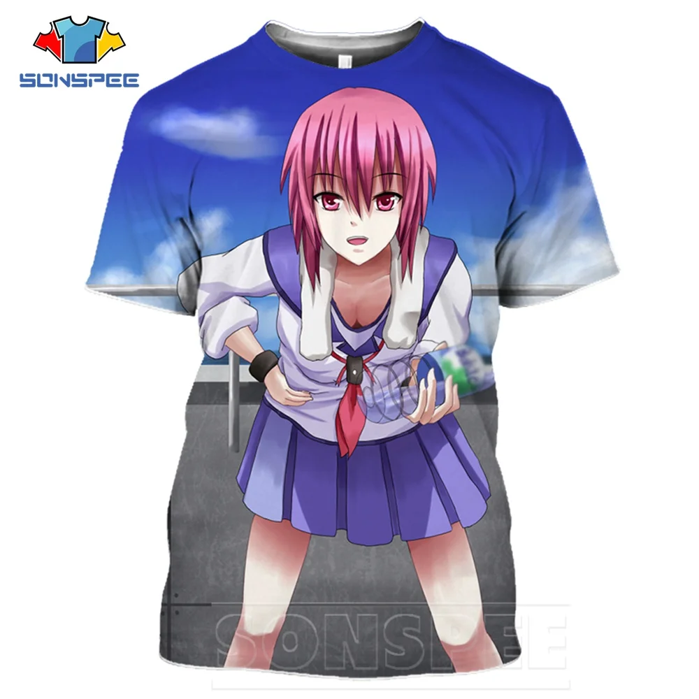 SONSPEE 3D Print Hip Hop T Shirt Harajuku Anime Angel Beats Girl Men Women T-shirts Takuo Street Fashion Loose Plus Size Top Tee