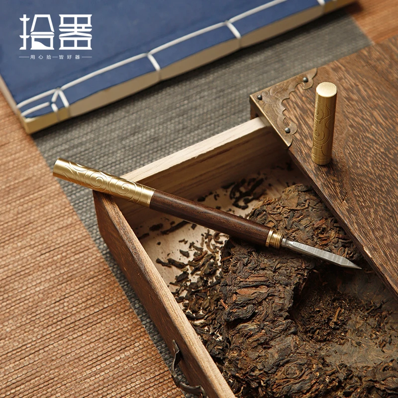 

Stainless steel dual-purpose Pu'er tea knife black sandalwood rosewood tea needle tea cone prying tea metal copper