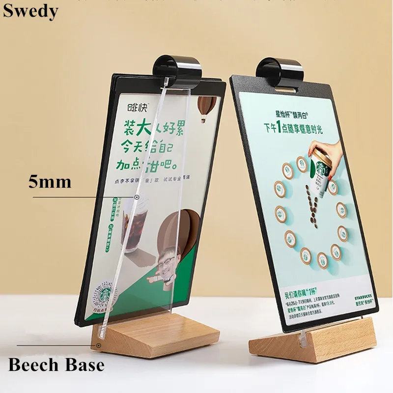 A5 Page turning Wood Sign Holder Display Stand Table Menu Holder Message Holders Picture Photo Poster Frame