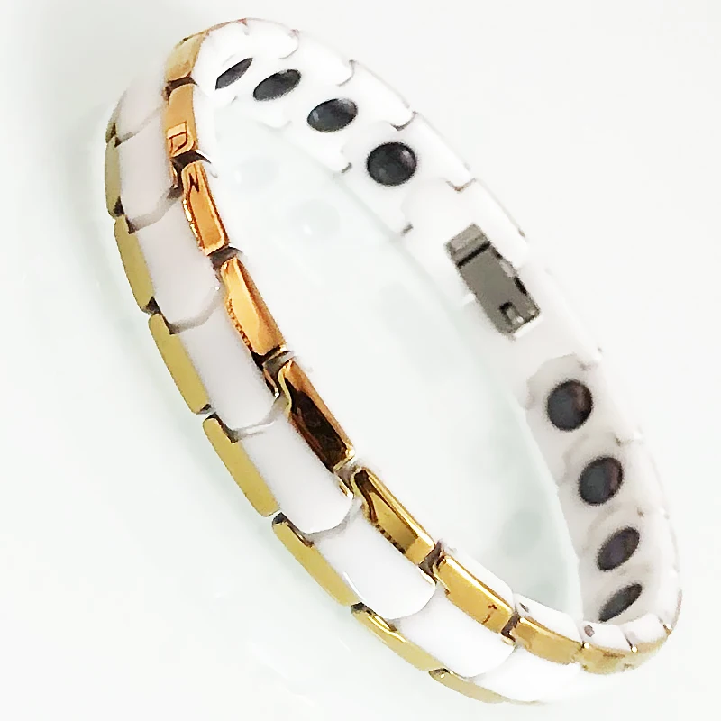 Pulsera de germanio para el cuidado de la salud, brazalete de terapia magnética, Color dorado, cerámica blanca de 9MM, joyería para mujer