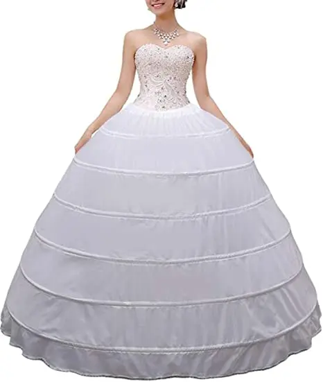 Anágua Crinoline popular para mulheres, A-line, 6 Hoop Skirt Slips, longa Underskirt para casamento, vestido nupcial, vestido de baile branco