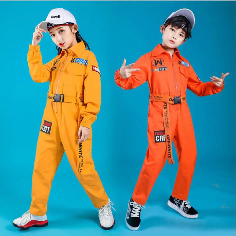 Kids Long Sleeve Hip Hop Clothing Blue Red Loose Jumpsuit Overalls for Girls Boys Jazz Dance Costumes Dancing Clothes Wear