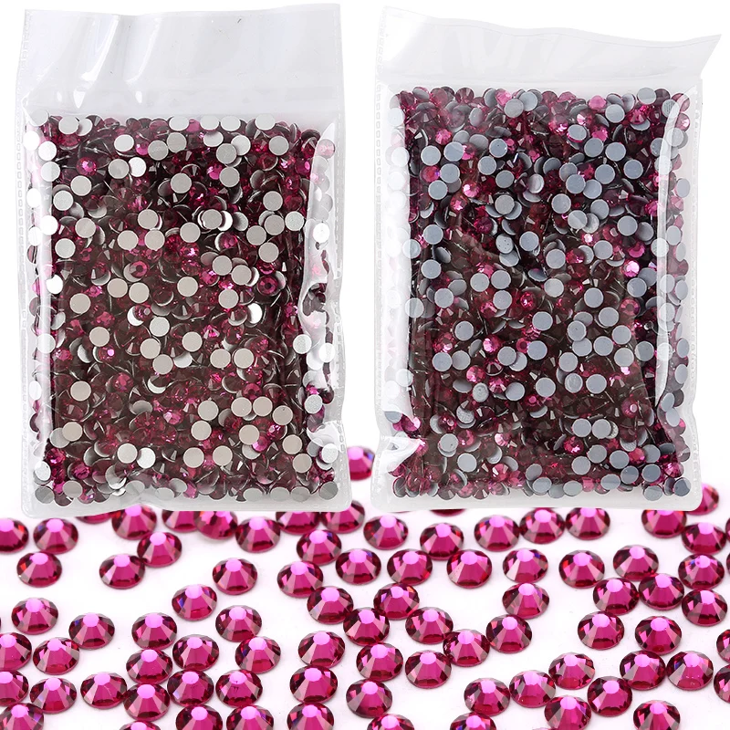 QIAO Fuchsia Rhinestones Hotfix Crystal Iron on Strass Glitter Flatback Nail Gems DIY Rhinestones Clothing Decoration Craft