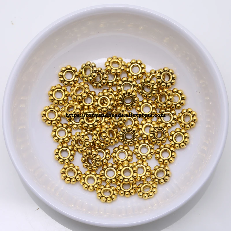 (50 Stück / Los!) Europäischer Spacer-Charm-Verbinder, Crimp-Endperlen aus Legierung in Antikgoldfarbe, geeignet für die Armbandherstellung. – Detail 31