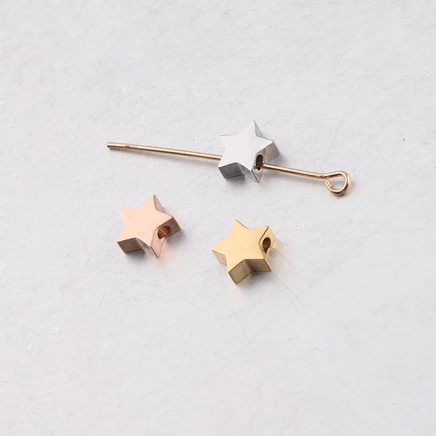 

50pc Mirror Polish 1.8mm Small Hole Bead Stainless Steel 7*8mm Mini Cute Star Beads Charms Necklace DIY Handmade Beads Wholesale