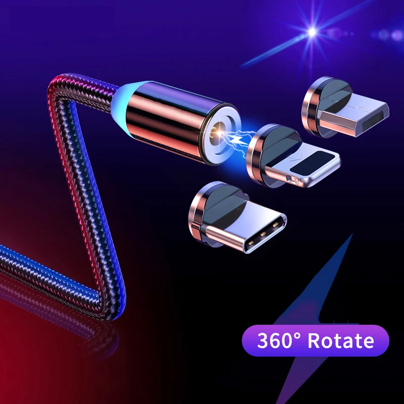 كابل USB مغناطيسي شحن سريع USB نوع C كابل شاحن مغناطيسي شحن البيانات المصغّر USB كابل الهاتف المحمول كابل يو إس بي كابل الحبل
