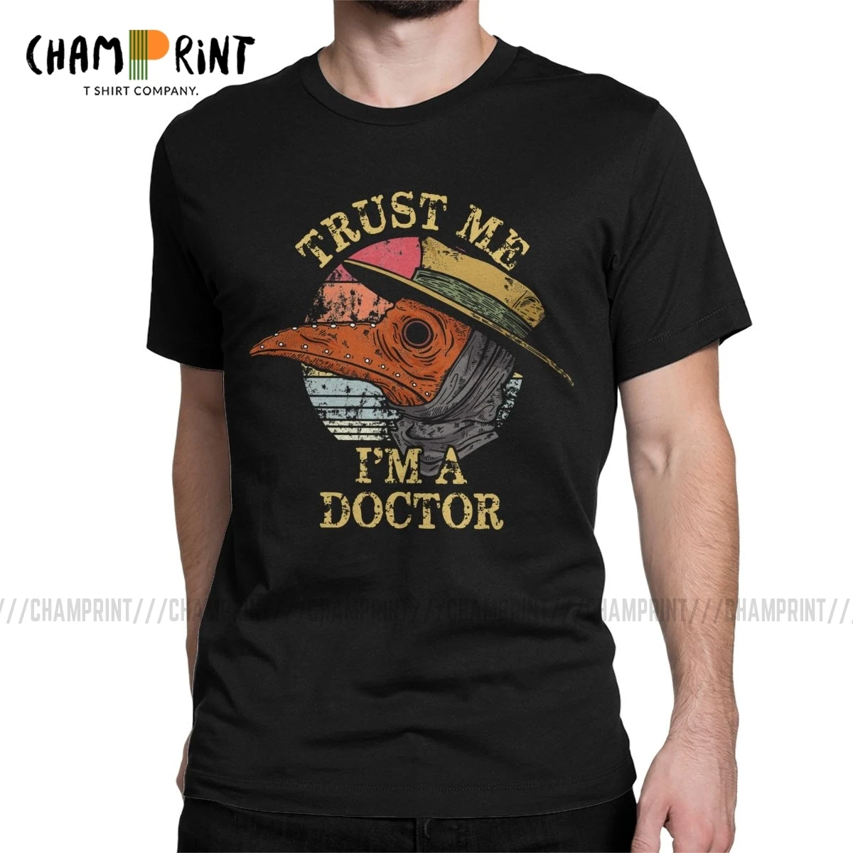 

Plague Doctor Trust Me I'm A Doctor Men's T Shirt Horror Halloween Black Death Bird Mask Streetwear Novelty Tees O Neck T-Shirt