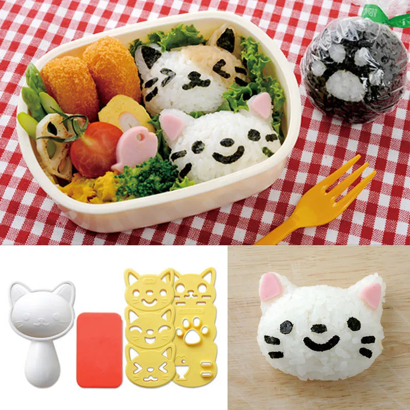 

4/3/1pcs Silicone Rice Ball Mould Cute Cat Bunny Japanese Style Bento Maker Cooking Tools Sushi Nori Rice Mold Kitchen Gadgets