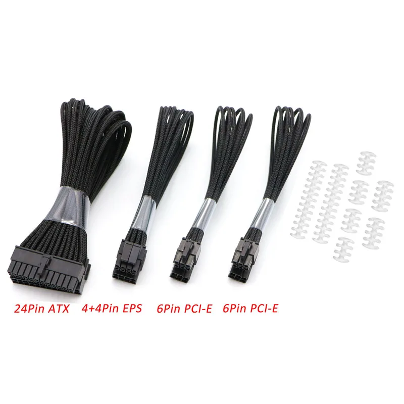 

Angitu 2mm Sleeved PSU Extension Cable Kit Mainboard 24Pin ATX, CPU 4+4Pin, Dual GPU 6Pin PCI-E Power -free comb