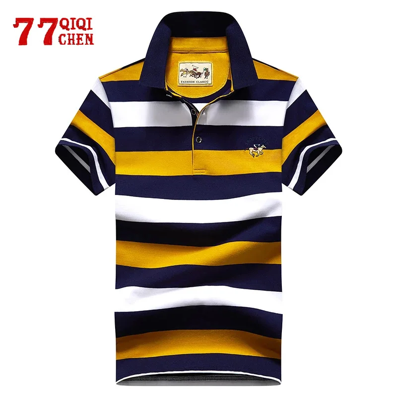 

Повседневные полосатые Poloshirt Мужская Летняя обувь высокого качества; Обувь с вышивкой; Тонкий дышащая футболка-поло для мальчиков Модное повседневное топы с отложным воротником