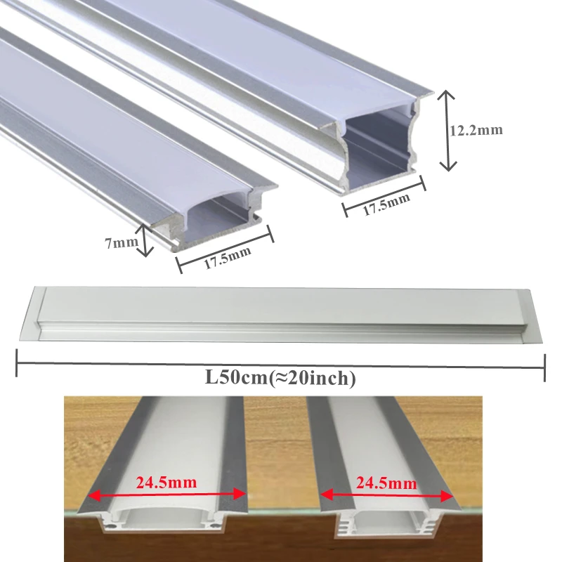 1-30 buah/lot 0.5M/buah gaya U/YW profil aluminium tersembunyi saluran tanpa bingkai penutup susu kabinet Pojok LED garis Bar lampu Strip