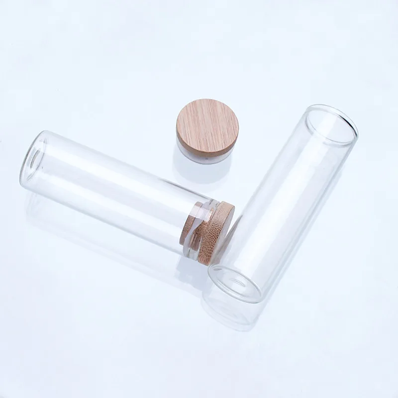 30x70mm 30ml Clear Glass Bottle with Bamboo Cap Glass Jars For Powder Sand Snack Candy Honey Food Grade 30CC Seal Jars Vials