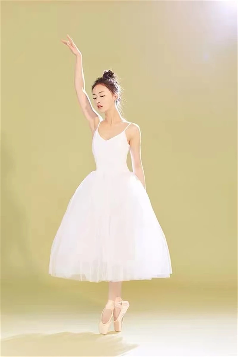 Adult Romantic New Ballet Tutu Dance Rehearsal Practice Skirts Swan Costumes For Women Long Tulle Dresses White Pink Black Color