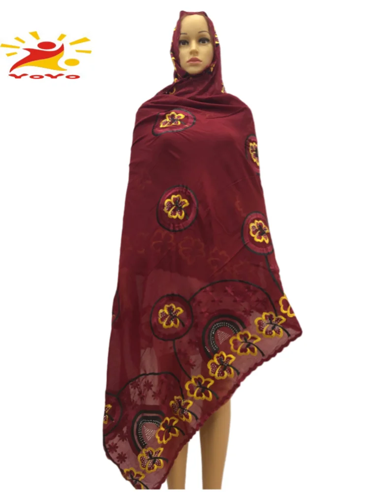 

New African Women Scarf Muslim Soft Cotton Scarf Dubai Islamic Embroidery Muslim Hijab for Shawls Wraps210*110 HB064