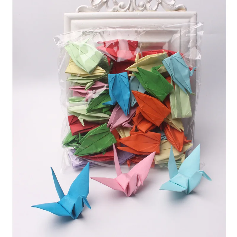 100PCS 10cm 15cm Finished Handmade Thousand 1000 Origami Paper Cranes Decorations For Wedding Birthday Premade Creative Gifts