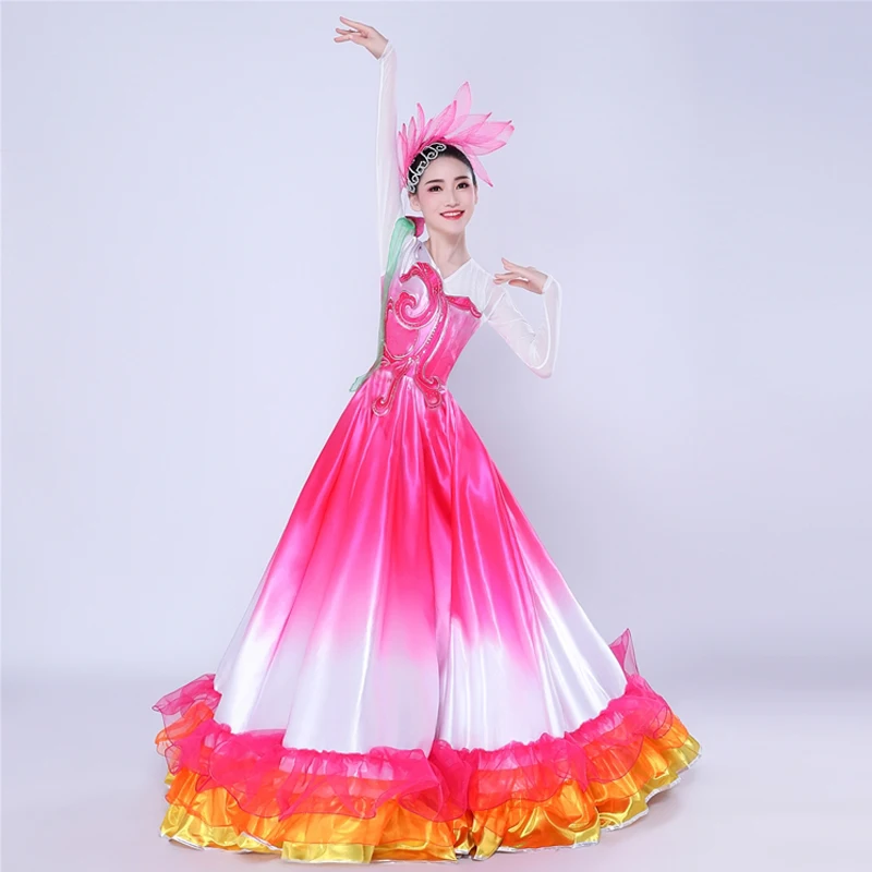 Spanish Bullfight Dance Dress For Women Stage Costume Gypsy Dress Emerald Green Dancing Long Skirt Flamenco Dance Dress DL7180