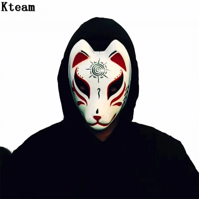 PVC Japanese Fox Masks Full Face Hand-painted Style Fox Cat Mask Cosplay Masquerade Festival Ball Kabuki Kitsune Cosplay Costume