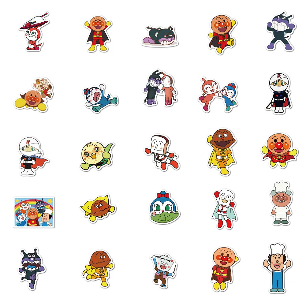 10/30/50pcs Anpanman Cartoon Stickers Kids Toy Decal Waterproof Suitcase Skateboard Laptop Luggage Fridge Phone Car DIY Sticker