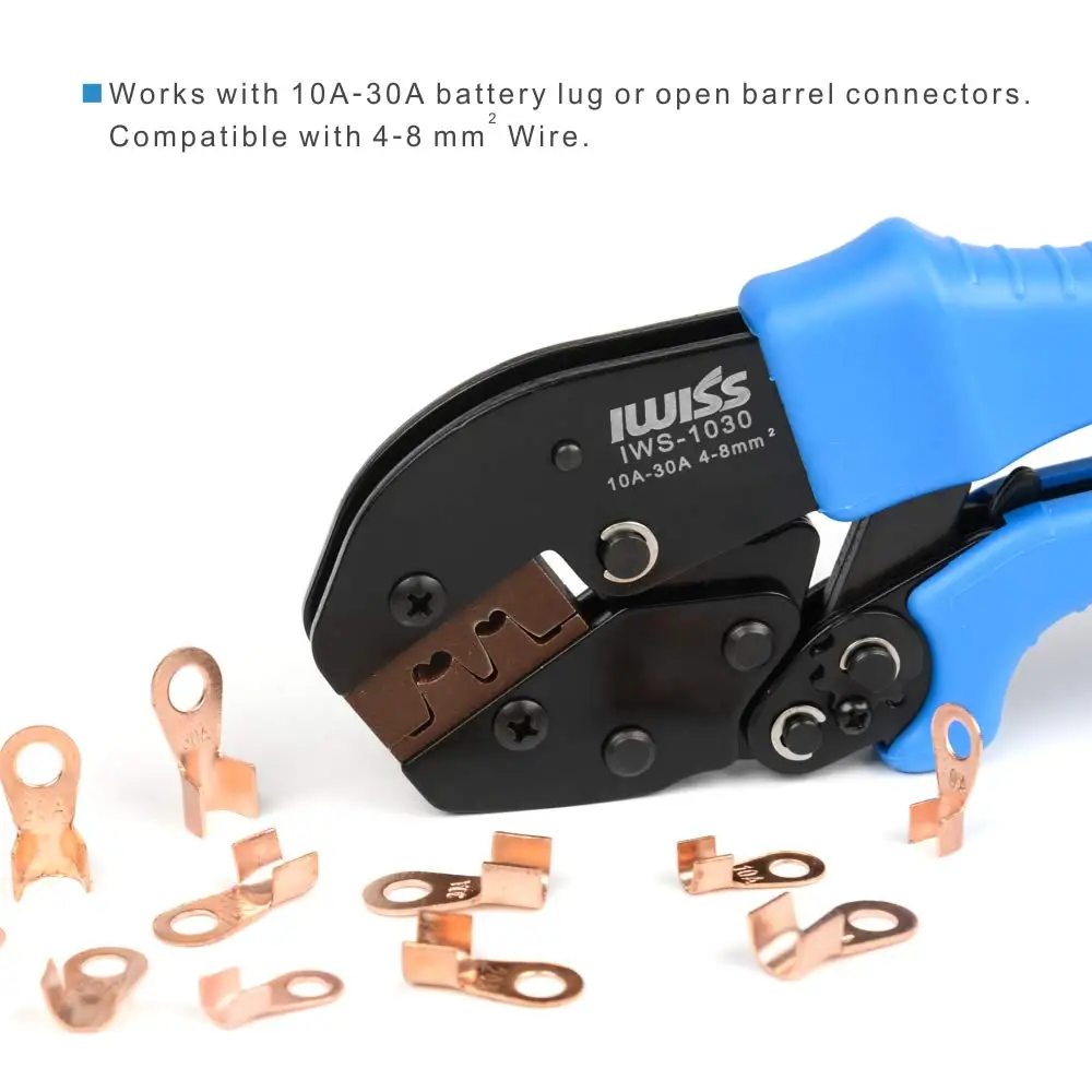 IWISS IWS-1030 Crimping Tools for OT Opening Terminals Capacity AWG11-8 Open Barrel Connectors Cable Lug Crimper Pliers