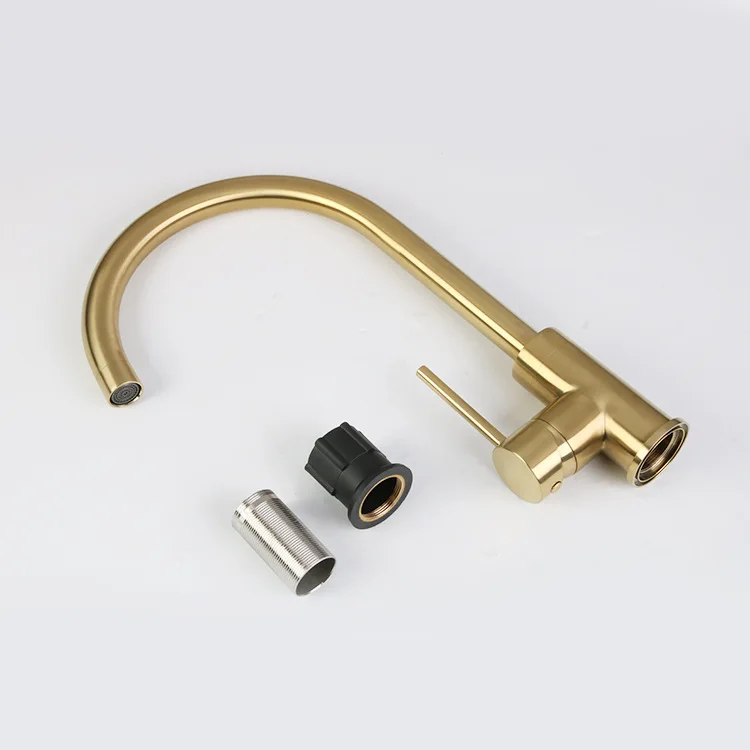 Kitchen Faucets Senducs Brushed Gold Kitchen Sink Mixer Tap Deck Mounted Hot Cold Kitchen Tap Stainless Steel Kitchen Faucets