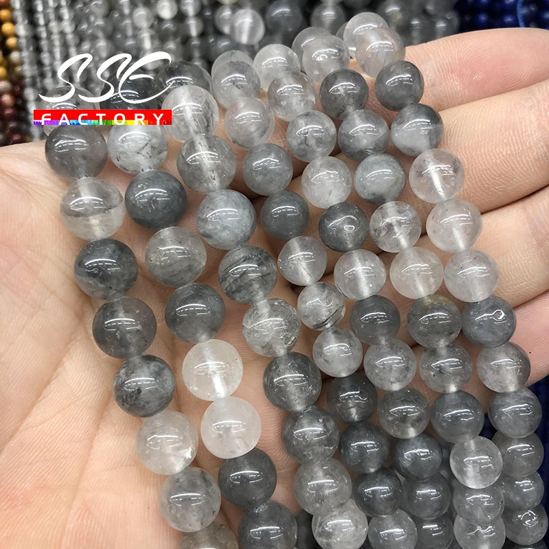 Natural Demon Quartz Beads Gray Crystal Round Loose 15