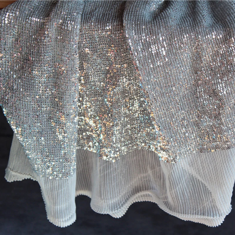 Embroidered Tulle Gauze Fabric Silver Small Sequins DIY Background Decor Props Stage Skirt Dress Clothes Designer Fabric