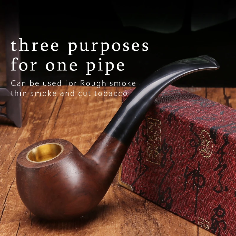 

Classical Ebony Wood Tobacco Pipe 9mm Active Carbon Filters Handmade Bent Stem Smoking Tobacco Cigarette Pipe Three Useage