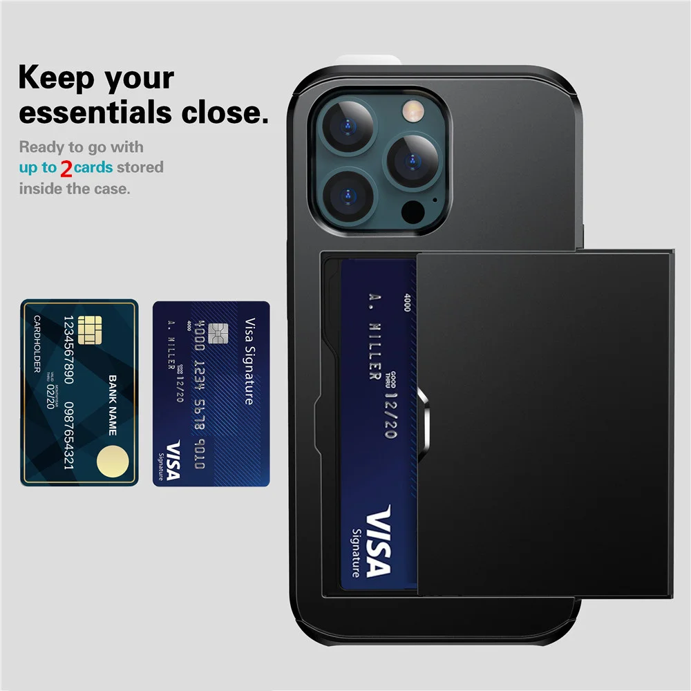 Phone Case For iPhone 13 Pro 11 12 Pro Max XR X XS Max 7 8 Plus Wallet Credit Card Holder ID Slot Case Coque Funda Bumper Capa