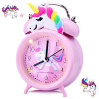 Pink Unicorn Kids Alarm Clock Double Bell Clock with Backlight Cute Desk Clock Children Wake Up Alarm Clock Home Decor Kid Gifts