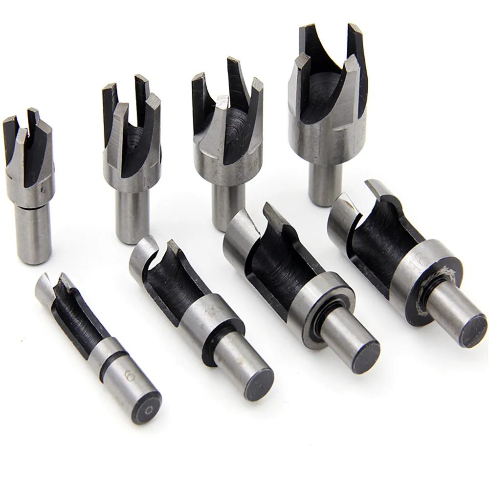 8pcs Round Shank 3/8"(9.5mm)  6-10-13-6mm Carpentry Wood Plug Cutter Straight Tapered Claw Type Drill Bit Set Wood drill