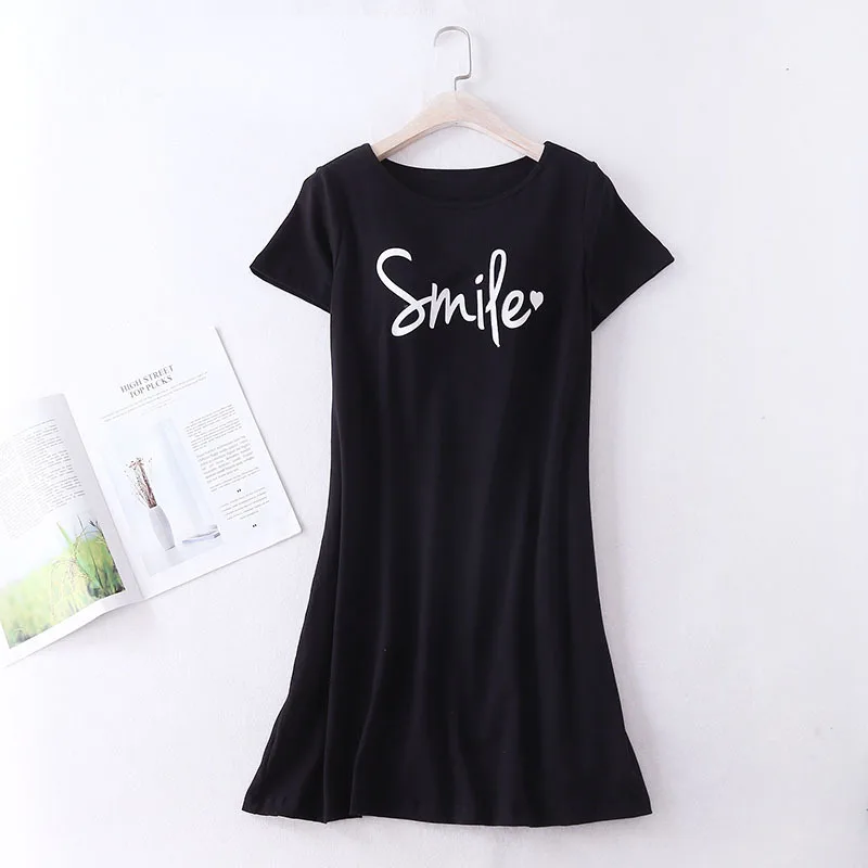 Cute Letter Printing Student Nightdress Modal Cotton Short Dress Fresh Chest Pad Sleepwear Women Sleepshirt Loose Nightgowns