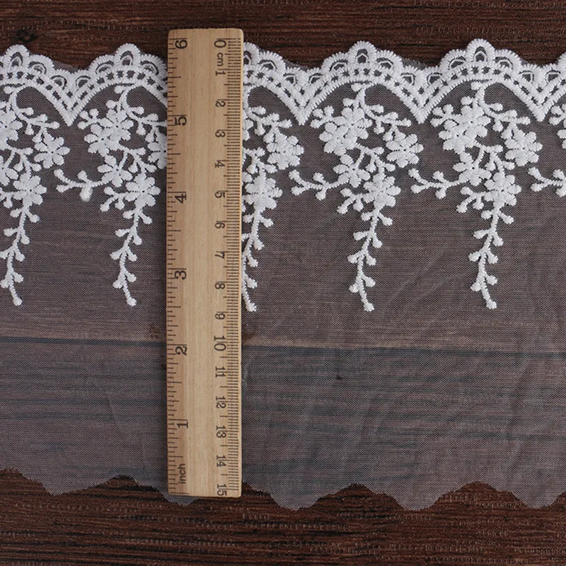 5Yards 14.5cm Embroidered Mesh Flower Tulle Lace Fabric DIY Curtain Sofa Cushion Wedding Skirt Garment Accessories