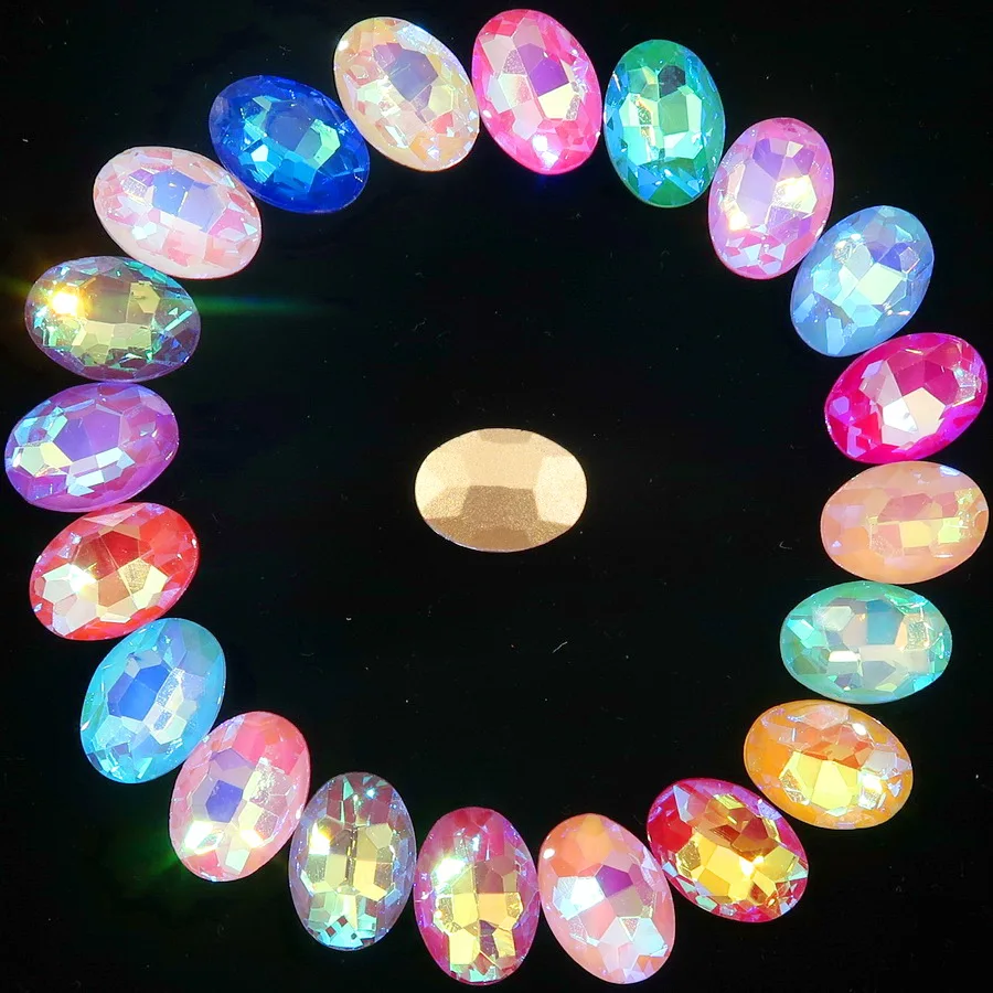 Glaskristall 10*14 13*18mm Jelly Candy AB & Regenbogenfarben Ovale Form Klebeaufkleber Strass-Perlen Applikation Handwerk DIY Verzierung – Detail 1