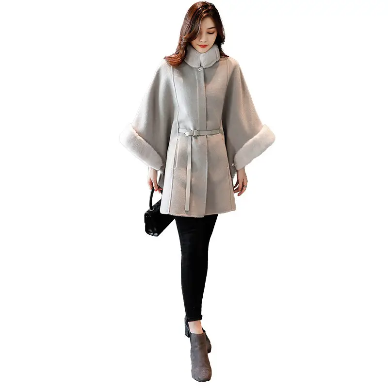 Cappotto di lana giacca mantello coreano da donna 2020 nuovo cappotto misto Slim alla moda autunno e inverno con collo di pelliccia manica 3/4 y429