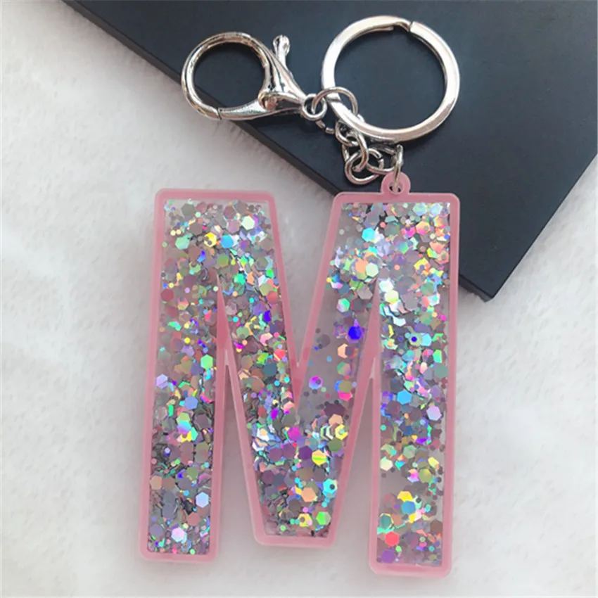 1PC Keyring English Letter Sequins Acrylic Keychain 26 English word  A TO Z Handbag Charms for Woman