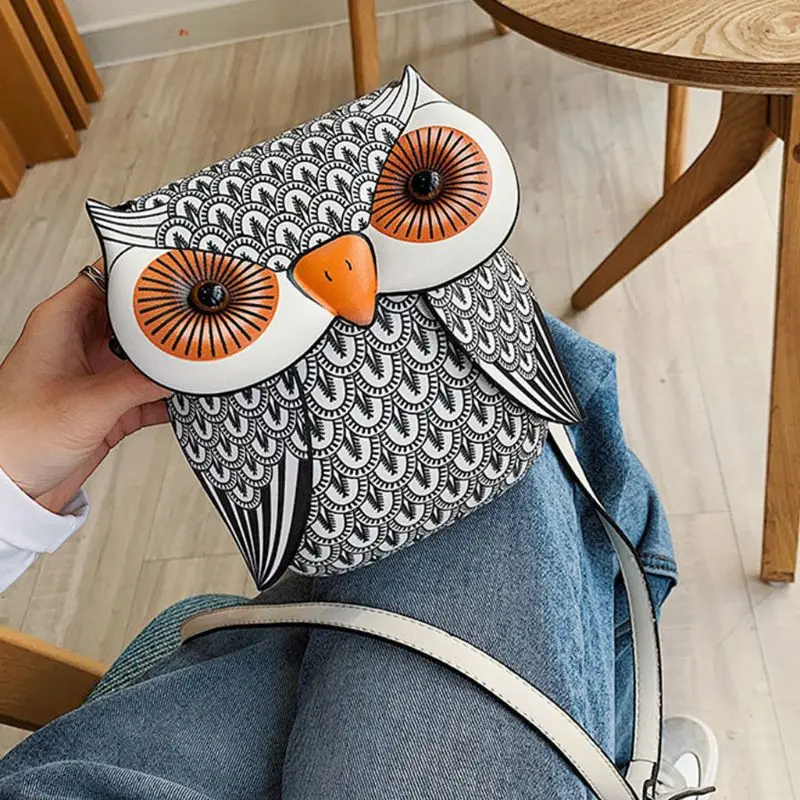 Cute Owl Cartoon PU Leather Handbag Casual Satchel School Purse Shoulder Bag Crossbody