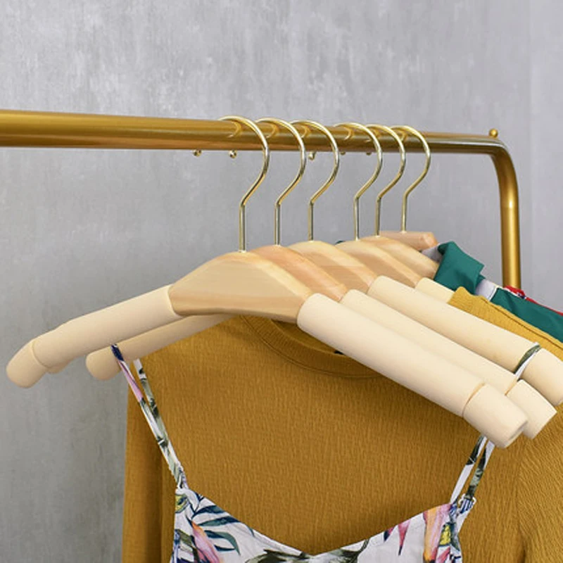 10 PCS/Lot Solid Wood Coat Hangers With Gold Hook Foam Padded Heavy Duty Adult Clothes Hanger for Pants Suits Trousers