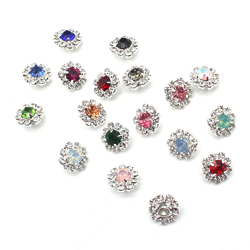 10 sztuk 15MM okrągły Rhinestone żywicy z klamra Handmade szycia DIY przyciski na odzież ślub muszka imprezowa akcesoria do dekoracji