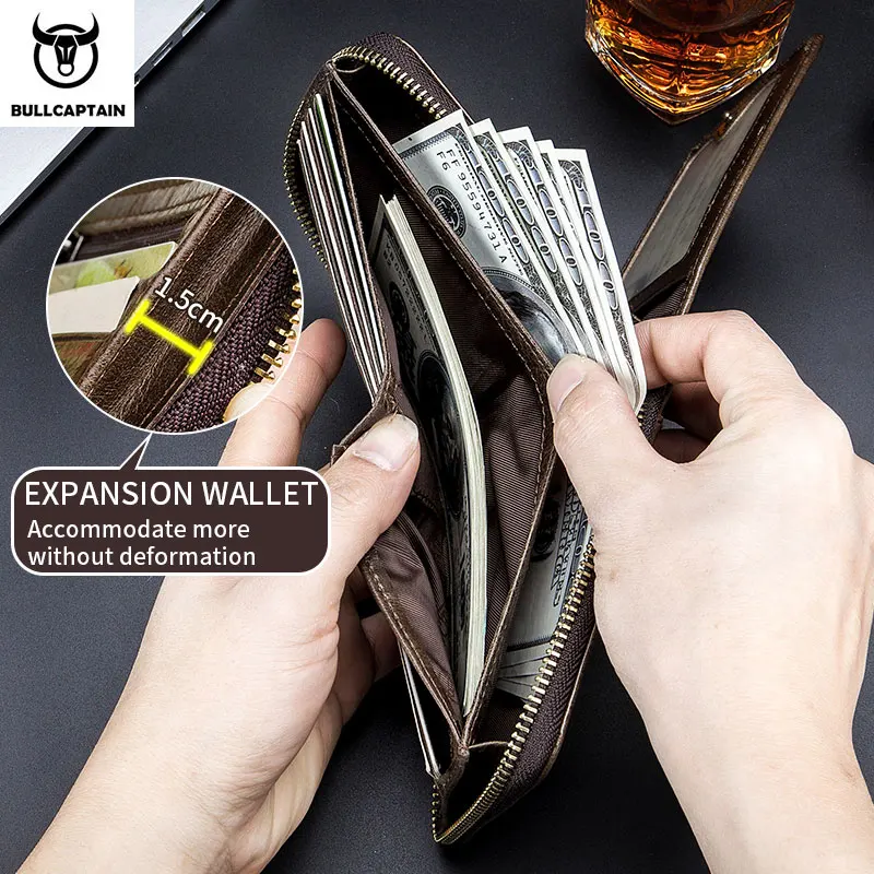 BULLCAPTAIN New Arrival Male RFID Leather Wallet Men Wallet Cowhide Coin Purse Slim Designer Brand Wallet Billetera Para Hombres